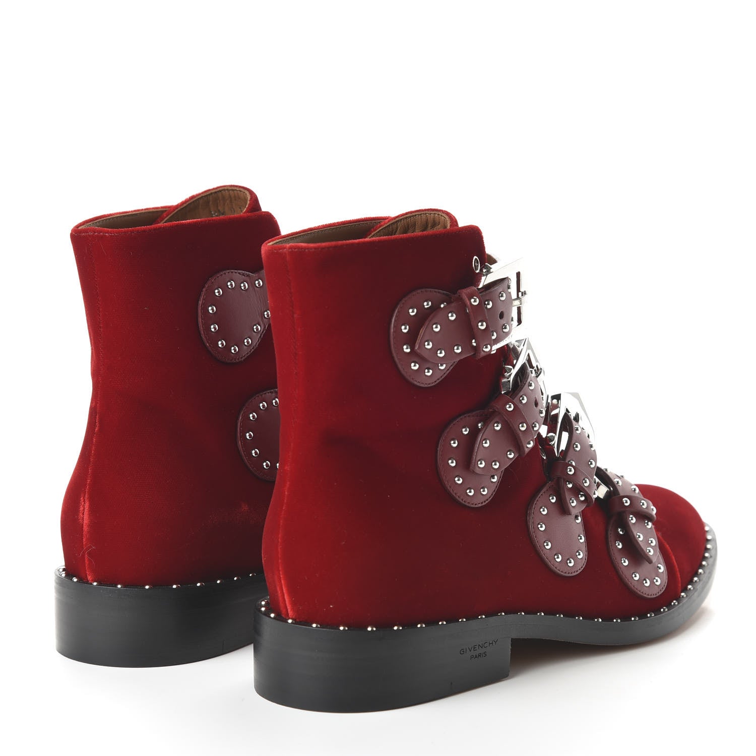Givenchy Velvet Studded Prue Buckle Bootie 37 Dark Red 4 of 8