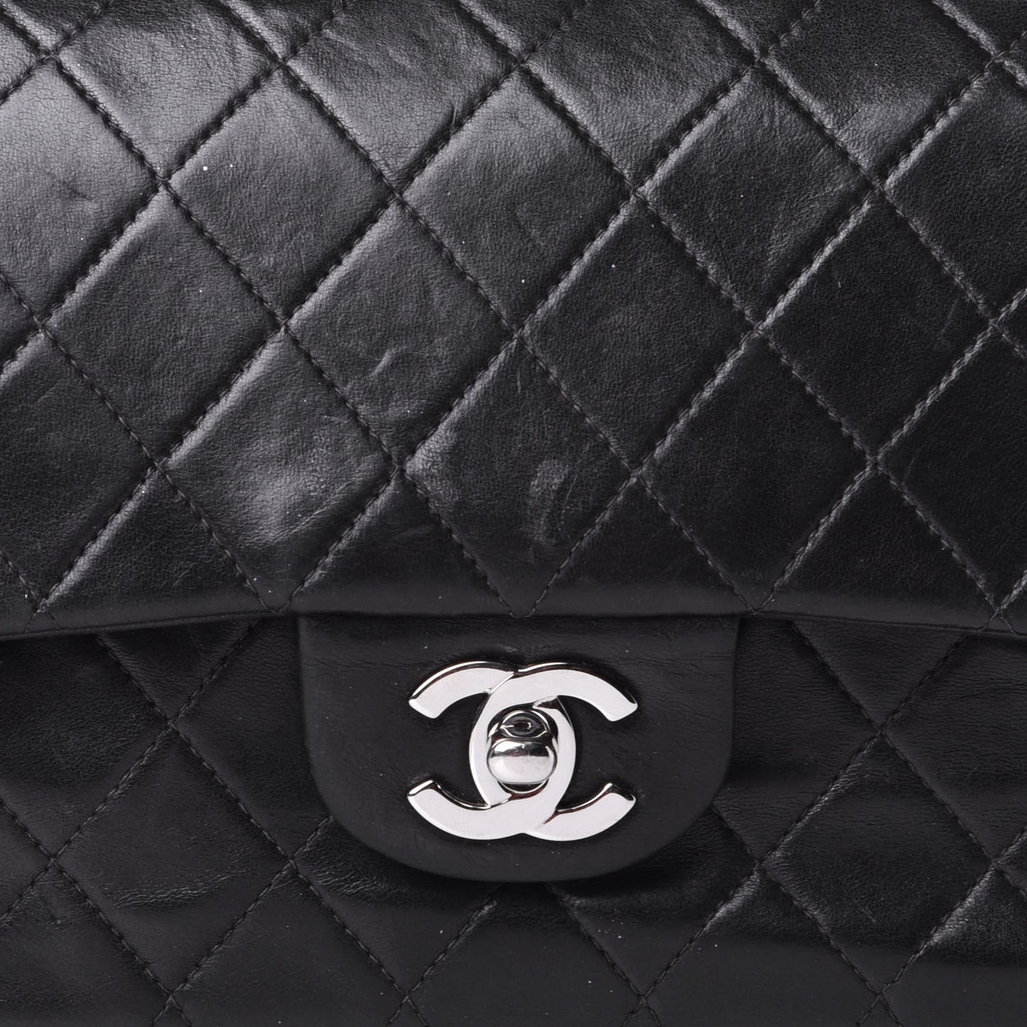 Lambskin Quilted Medium Double Flap Black