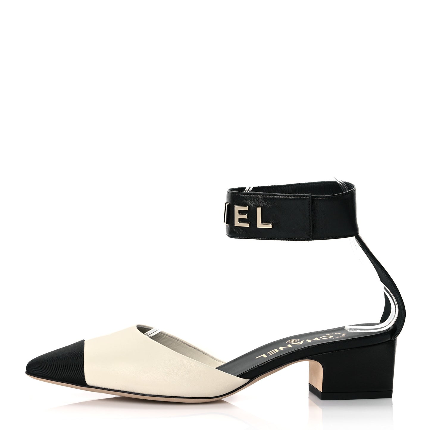 Lambskin Grosgrain Cap Toe Logo Ankle Strap Pumps 38 White Black