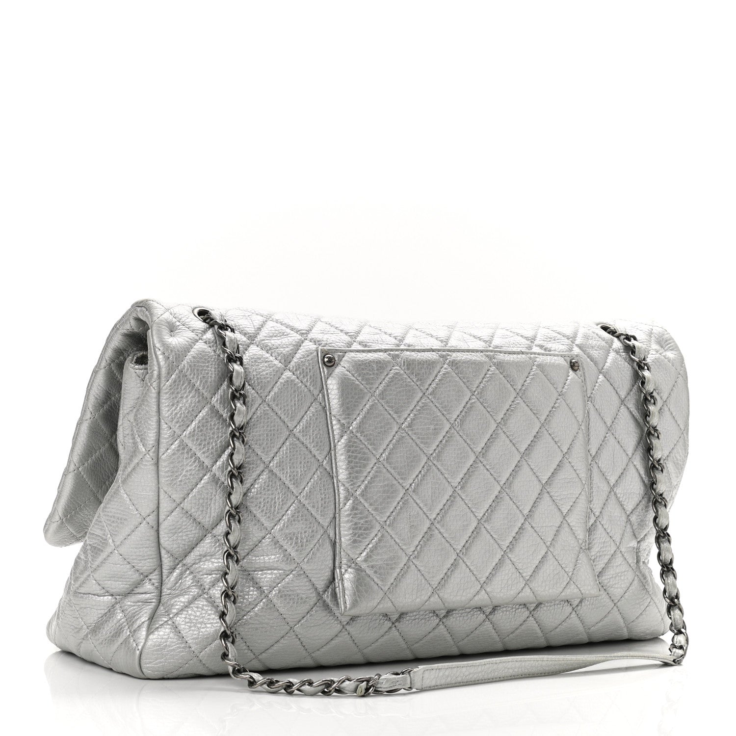 Chanel Metallic Calfskin Quilted XXL Travel Flap Bag Silver 3 of 10