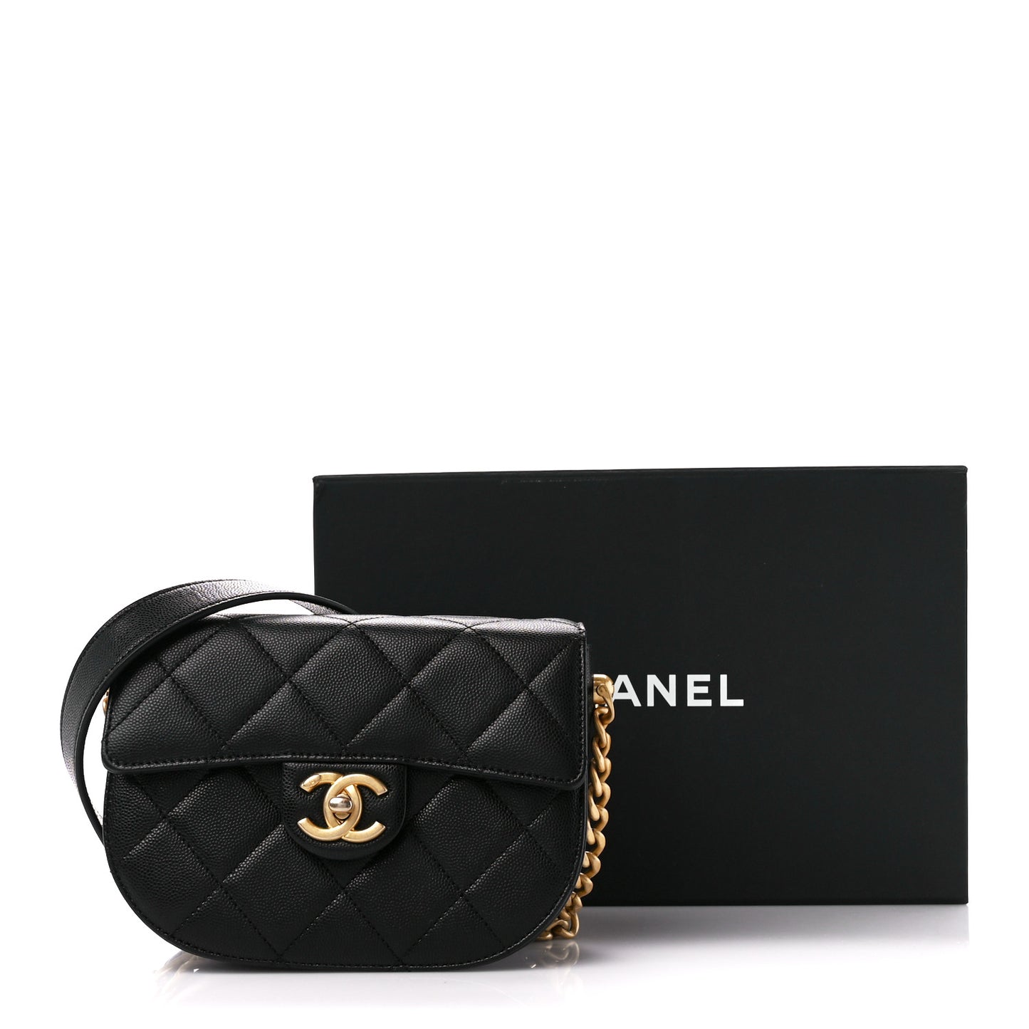 Caviar Quilted Moon Messenger Black