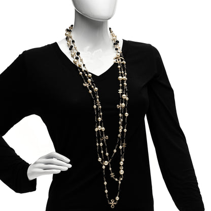 Chanel Pearl Bead Crystal CC Multi Strand Long Necklace Light Gold Black 2 of 5