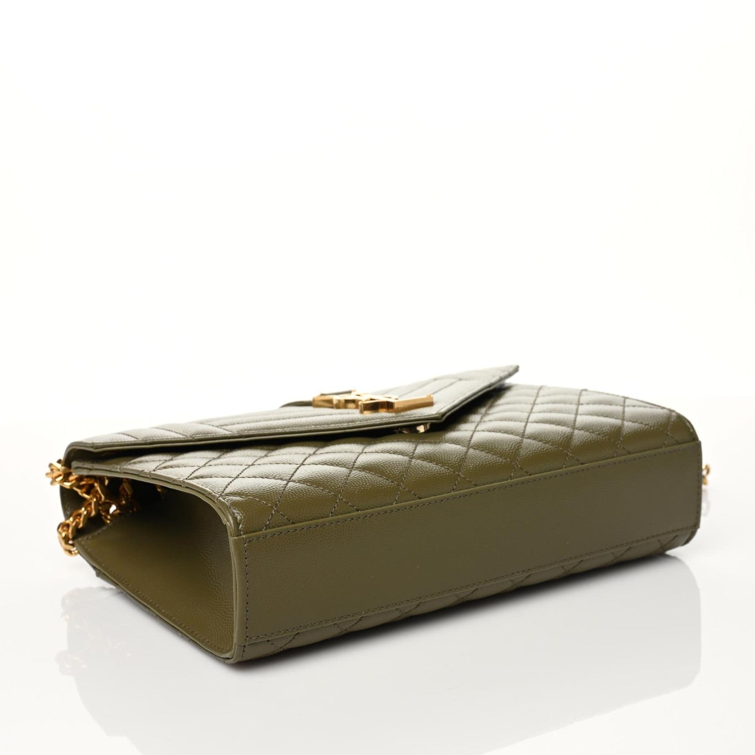 Saint Laurent Grain De Poudre Textured Mixed Matelasse Medium Triquilt Monogram Satchel Vert Kaki 4 of 8