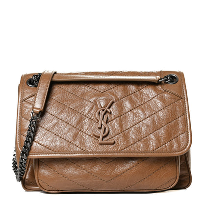 Saint Laurent Crinkled Calfskin Matelasse Monogram Medium Niki Chain Satchel Natural Tan 2 of 12