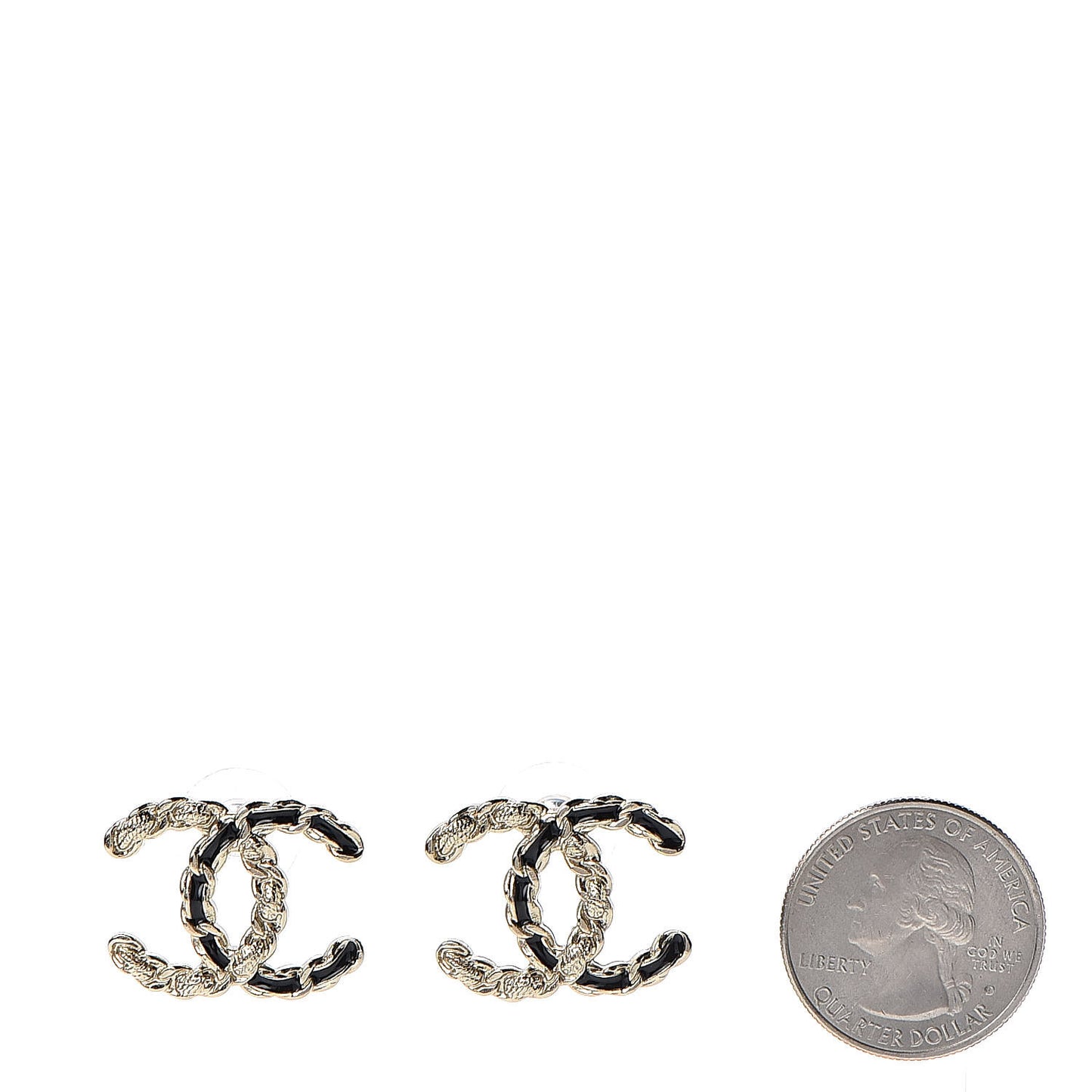 Enamel Metal Chain French New Wave CC Earrings Black Gold