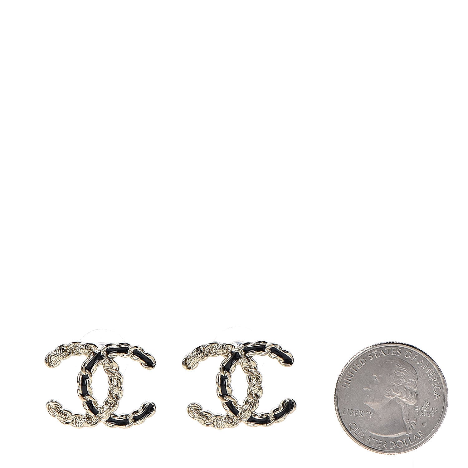 Chanel Enamel Metal Chain French New Wave CC Earrings Black Gold 2 of 6