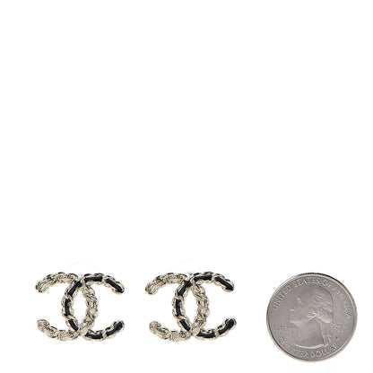 Chanel Enamel Metal Chain French New Wave CC Earrings Black Gold 2 of 6