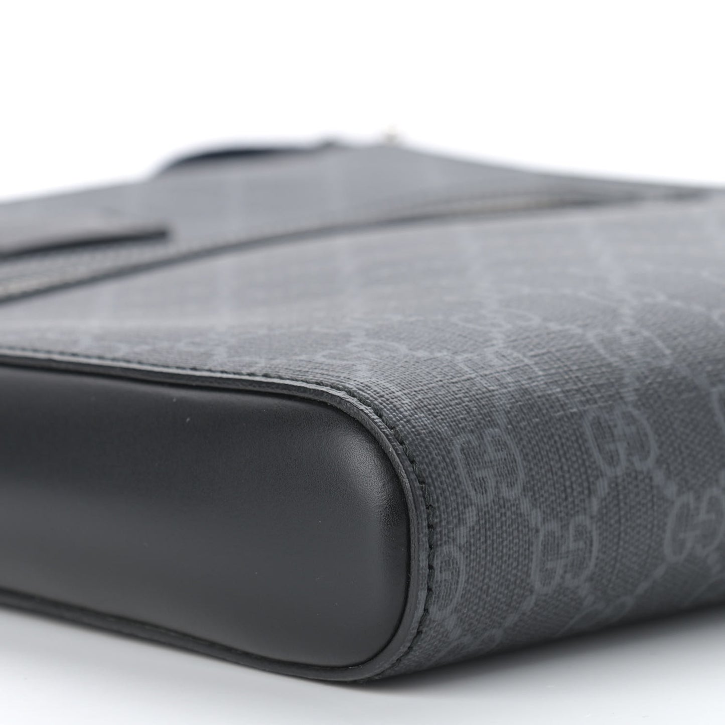 GG Supreme Monogram Appia Calfskin Web Flat Messenger Bag Black Grey