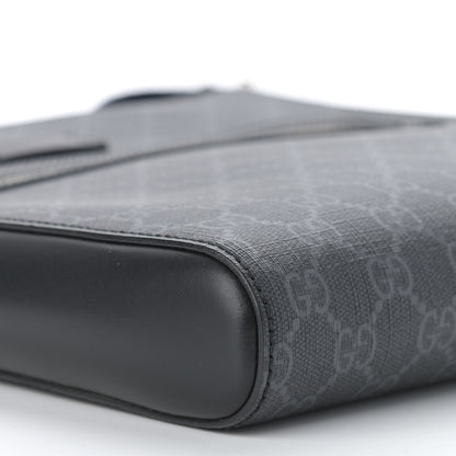 Gucci GG Supreme Monogram Appia Calfskin Web Flat Messenger Bag Black Grey 9 of 10