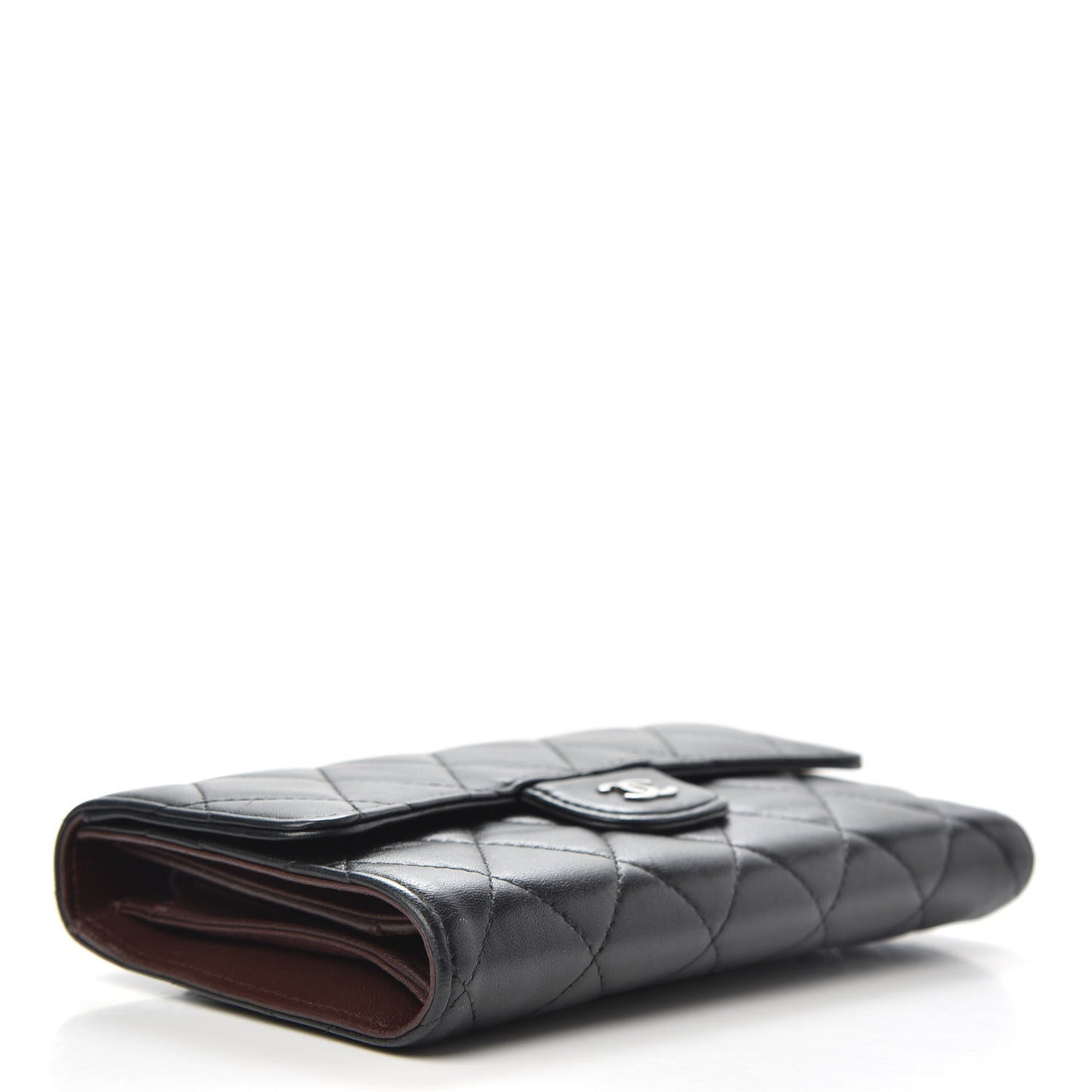 Lambskin Quilted Large Flap Wallet Black