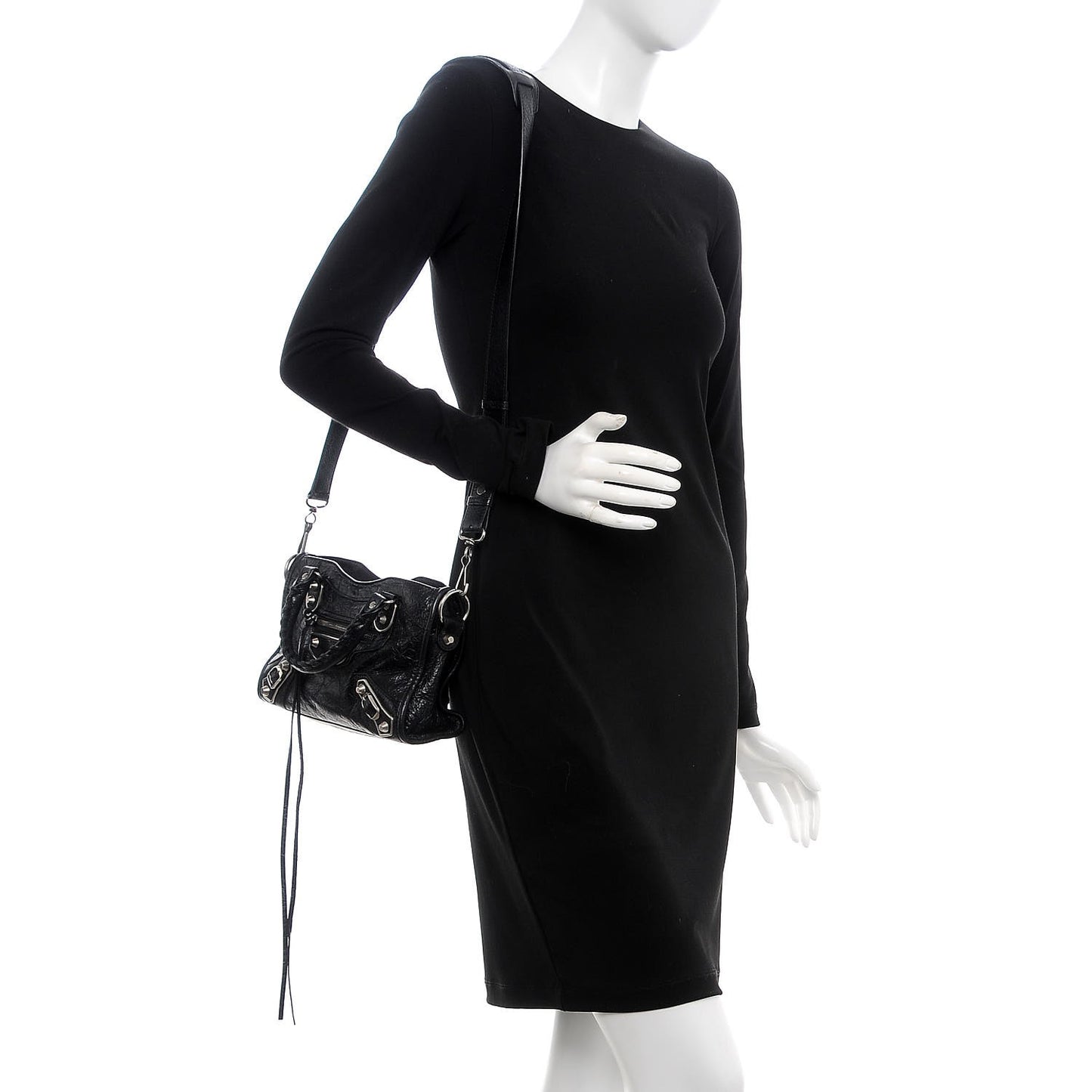 Agneau Silver Metallic Edge Hardware Mini City Black