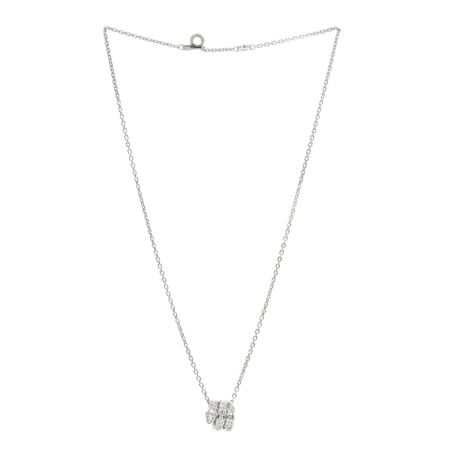 Bulgari 18K White Gold Diamond Serpenti Viper Pave Pendant Necklace 2 of 7