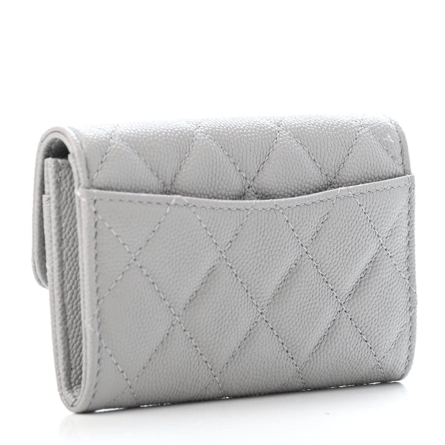 Caviar Quilted Flap Card Holder Wallet Grey