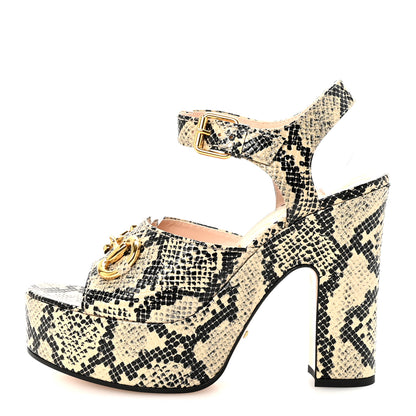 Gucci Calfskin Snakeskin Print Horsebit 40/135mm Platform Sandals 40.5 Beige Avana 1 of 10