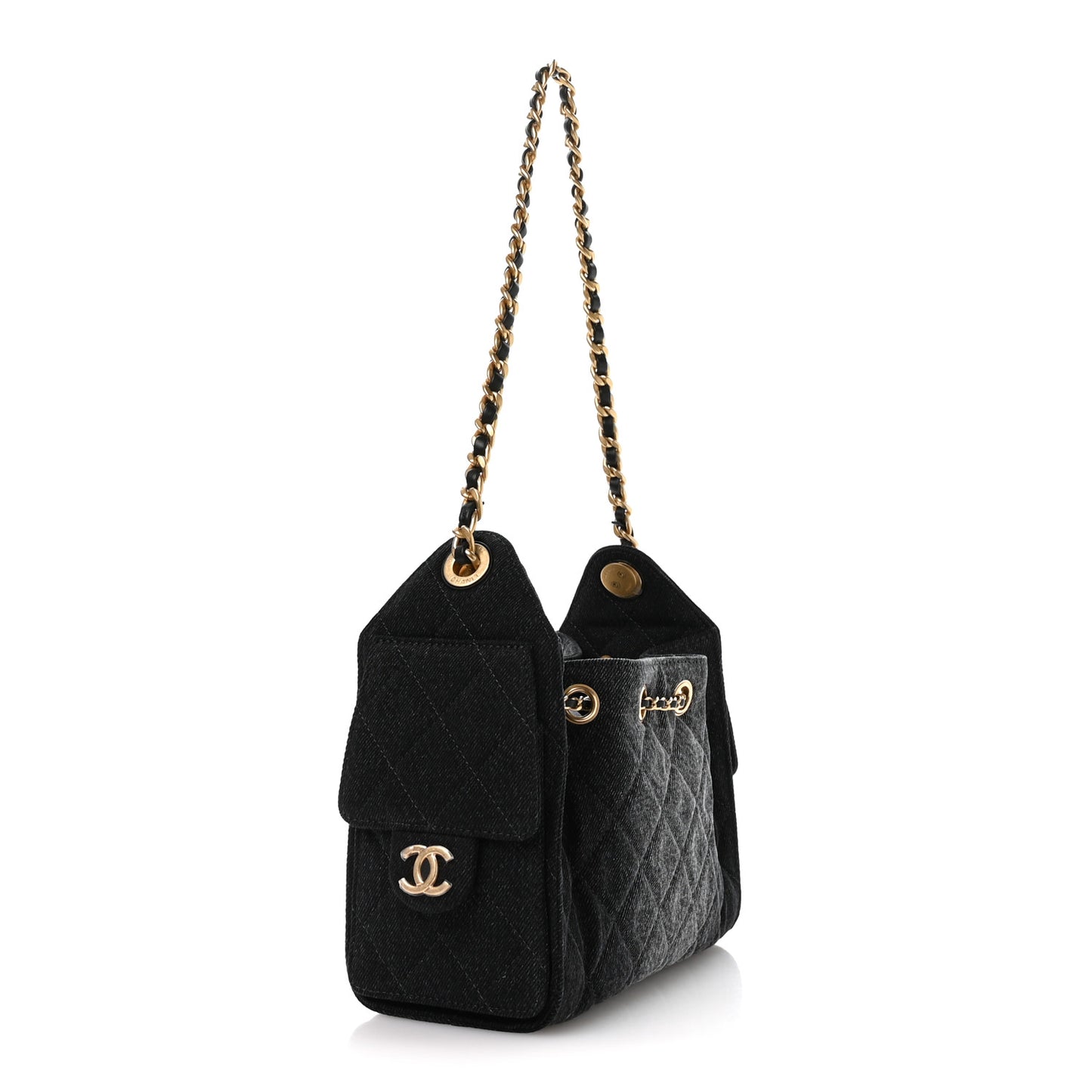 Washed Denim Quilted Mini Chanel 25 Handbag Black