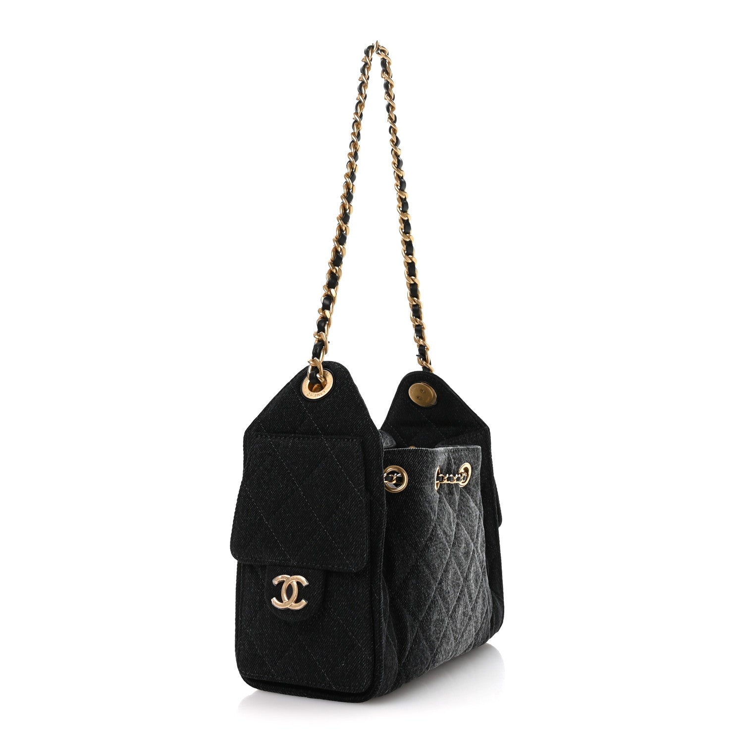 Chanel Washed Denim Quilted Mini Chanel 25 Handbag Black 3 of 11