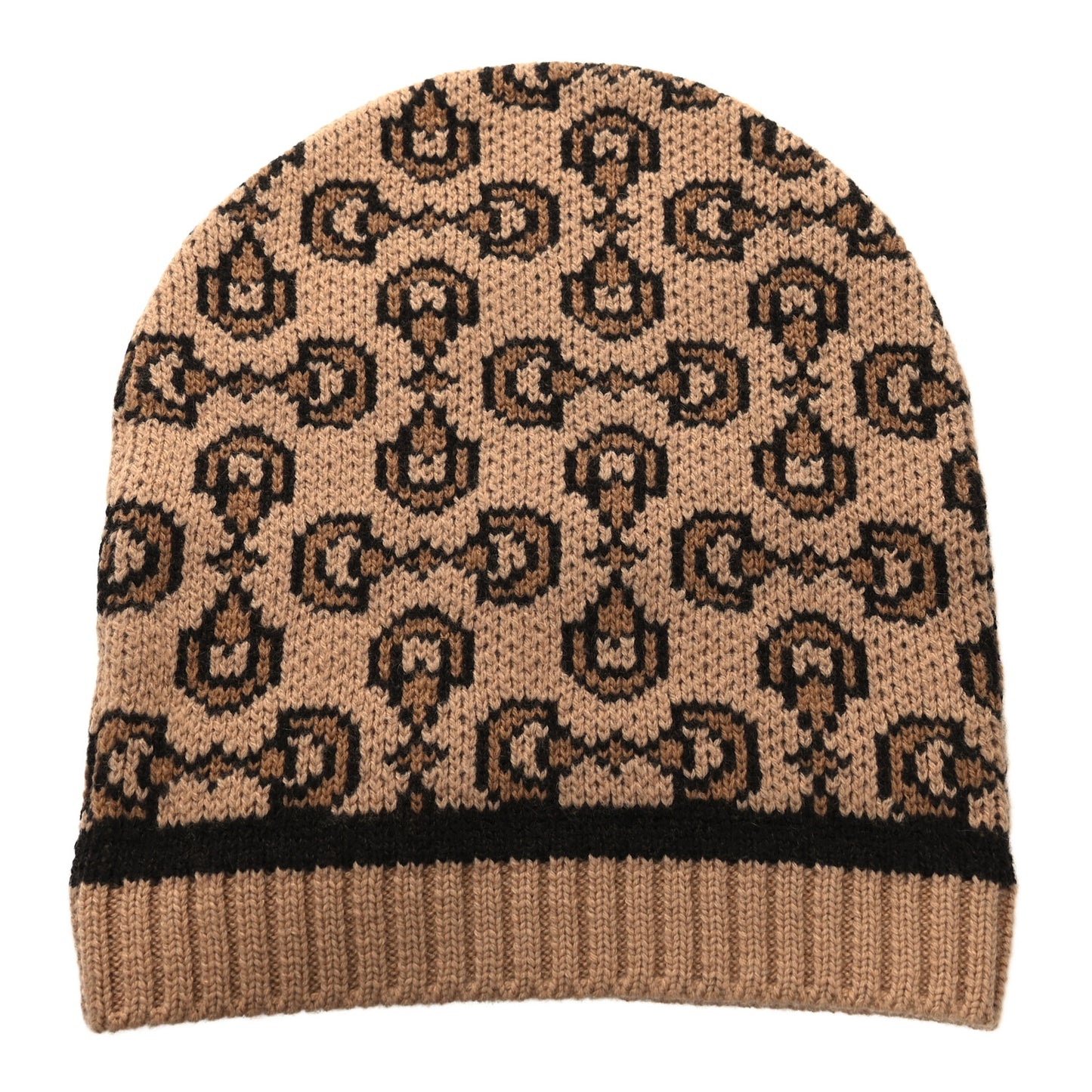 Wool Cashmere Horsebit Cross Beanie Hat M Beige