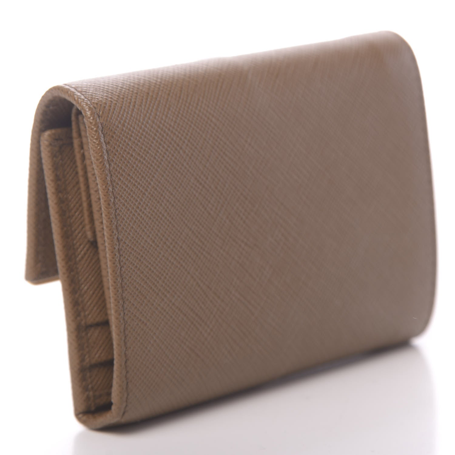 Prada Saffiano Compact Metal Bar Flap Wallet Caramel 3 of 8