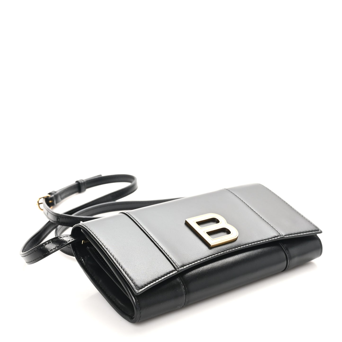 Smooth Calfskin Hourglass Continental Wallet On Strap Black