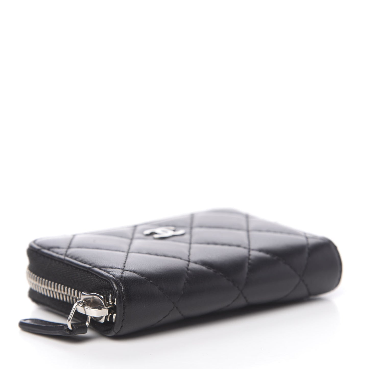 Lambskin Quilted Zip Coin Purse Black