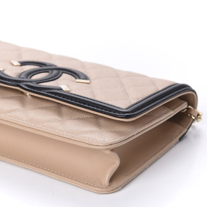 Chanel Caviar Quilted CC Filigree Wallet On Chain WOC Beige Black 7 of 12