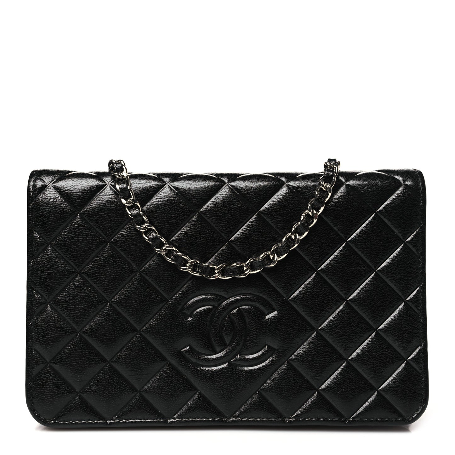 Goatskin Quilted Diamond CC Wallet On Chain WOC Black