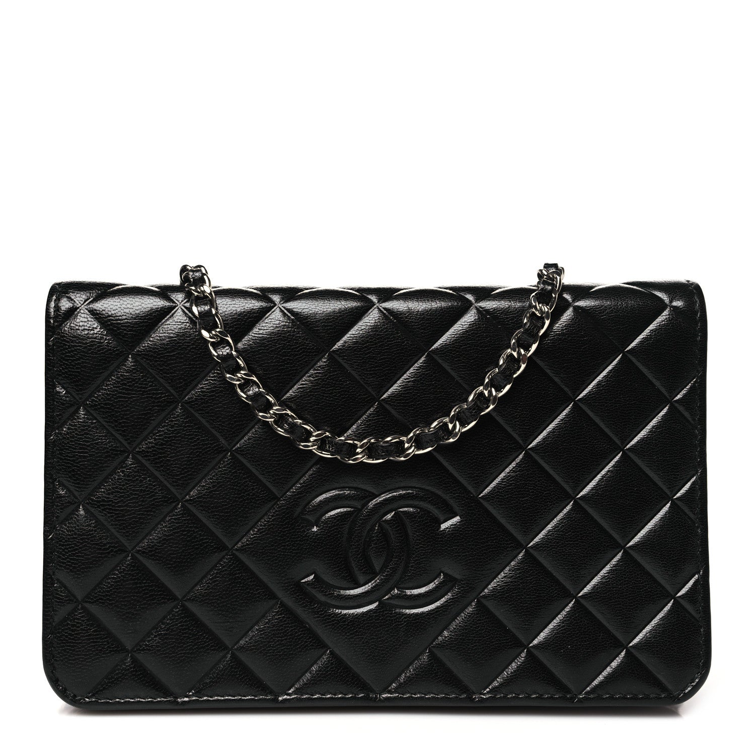 Chanel Goatskin Quilted Diamond CC Wallet On Chain WOC Black 1 of 12