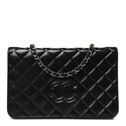 Chanel Goatskin Quilted Diamond CC Wallet On Chain WOC Black 1 of 12