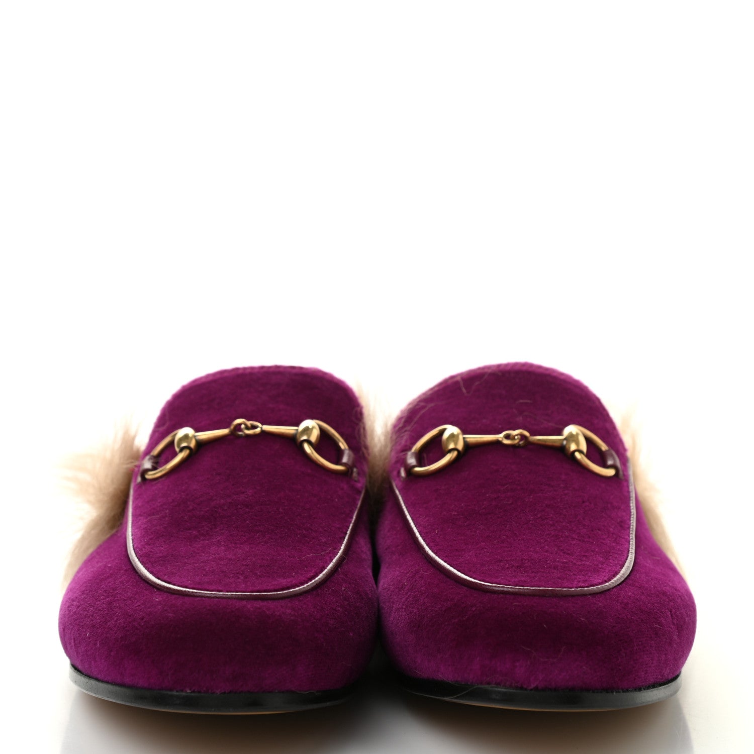 Gucci Velvet Fur Womens Princetown Slippers 36.5 Fucsia Violet Cyclamen Natural 2 of 7