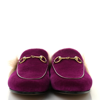 Gucci Velvet Fur Womens Princetown Slippers 36.5 Fucsia Violet Cyclamen Natural 2 of 7