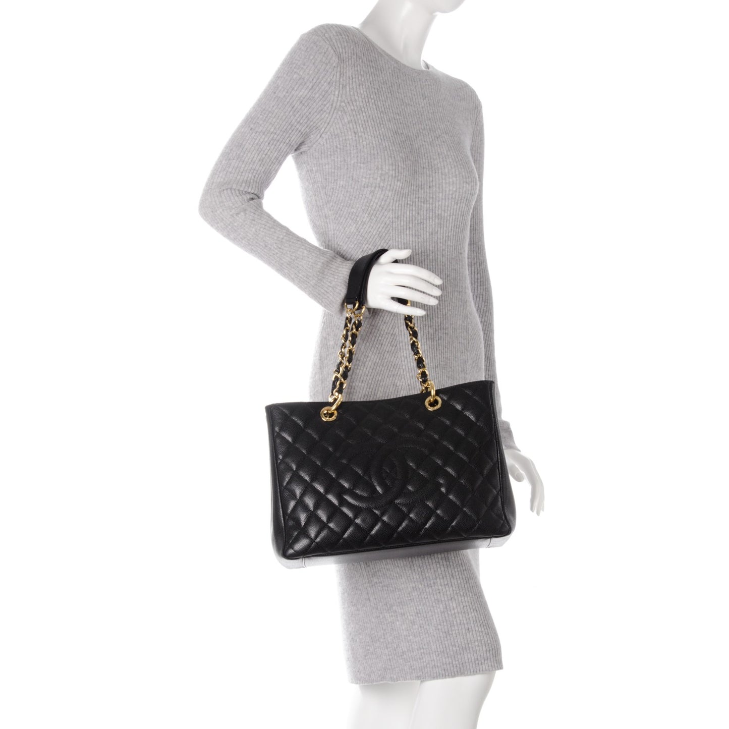 Caviar Quilted Grand Shopping Tote GST Black