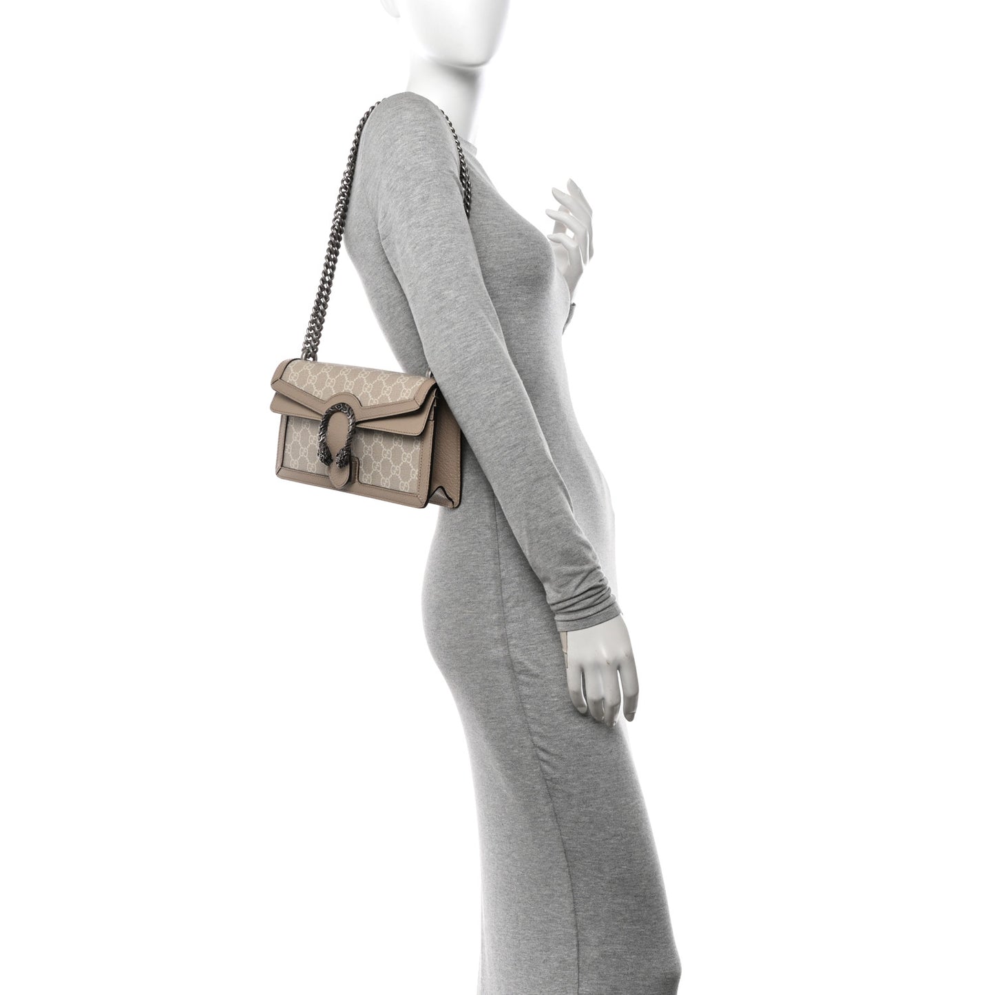 GG Supreme Monogram Textured Dollar Calfskin Small Rectangular Dionysus Shoulder Bag Beige Mystic White Oatmeal