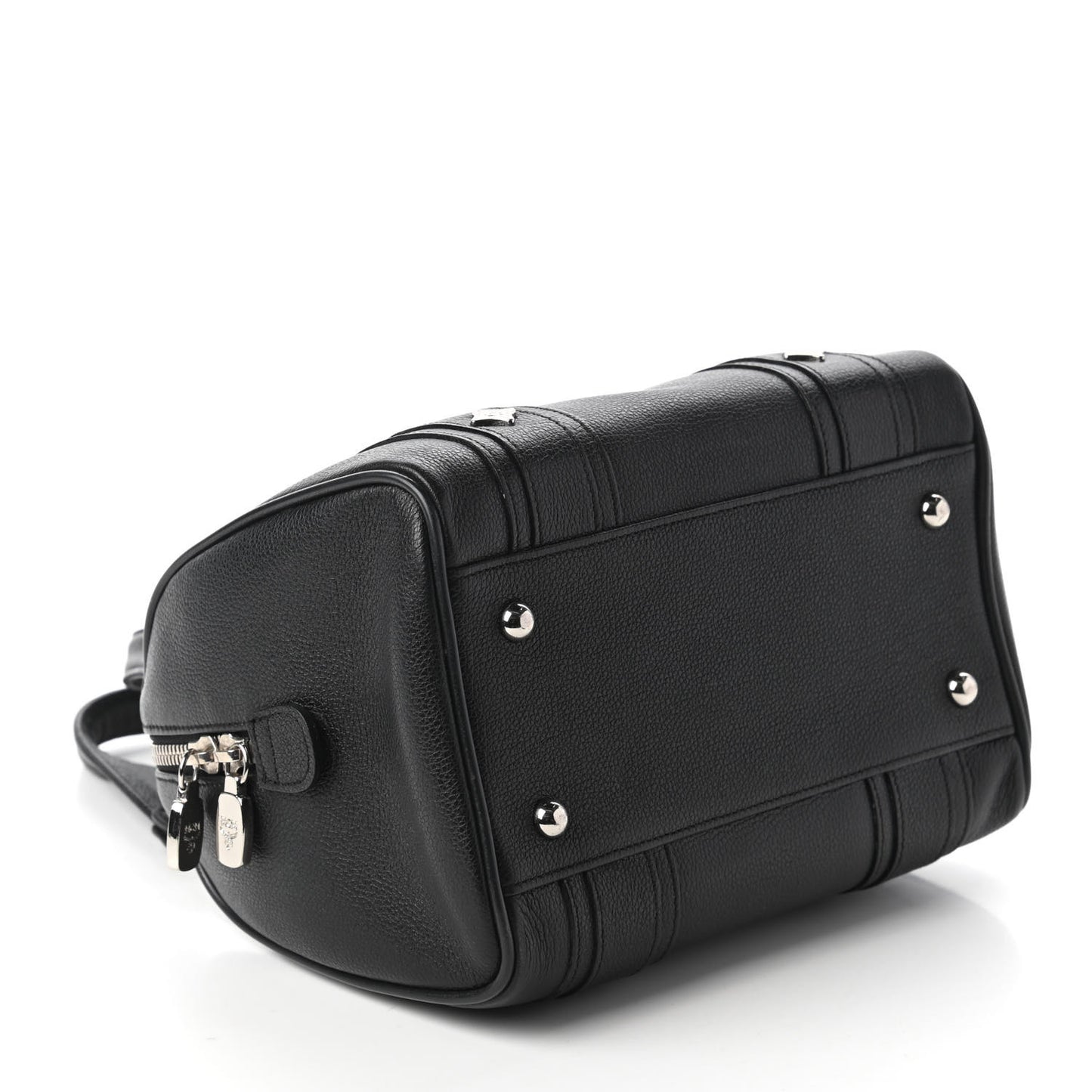 Grained Calfskin Studded Boston Bag Black