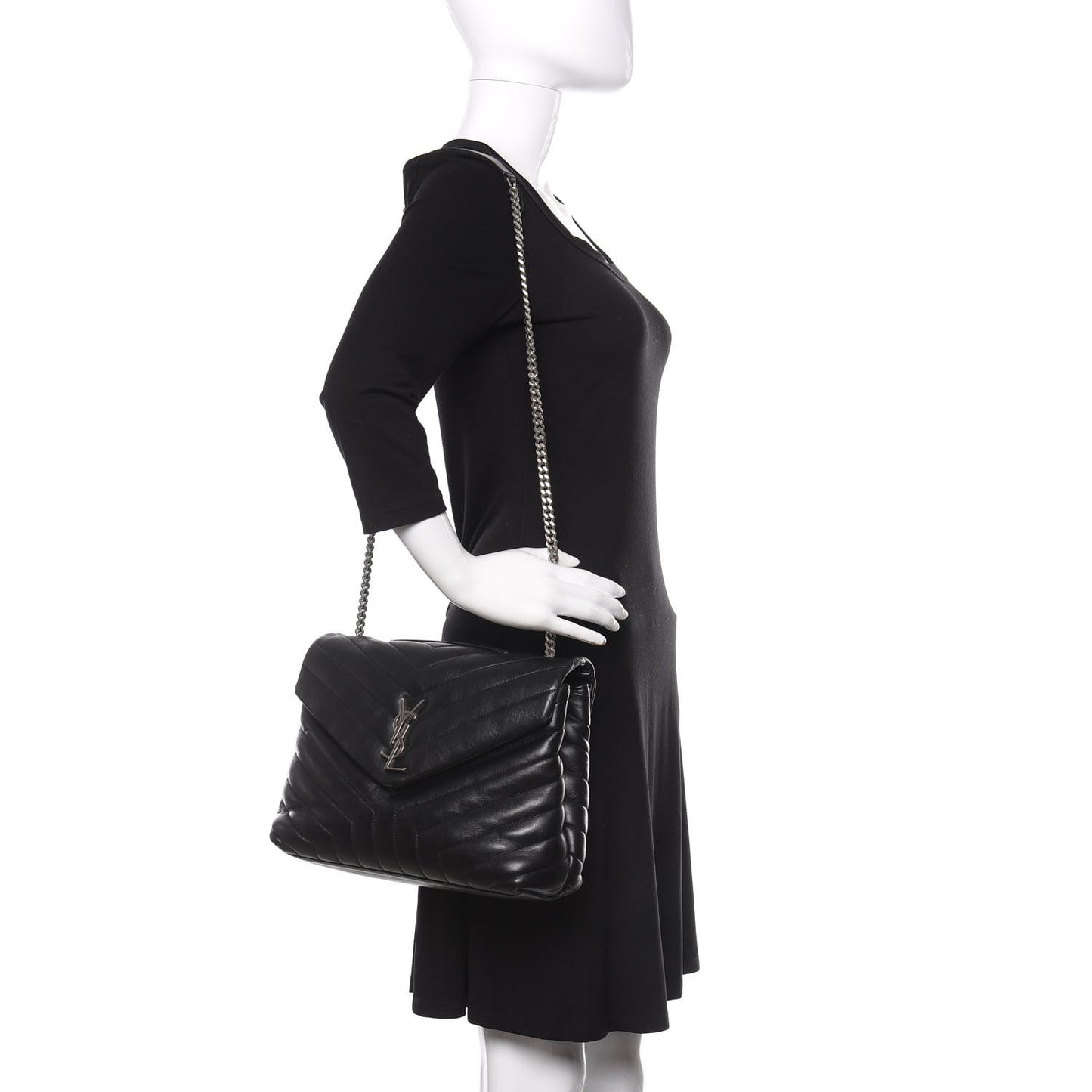 Calfskin Y Quilted Monogram Medium Loulou Chain Satchel Black