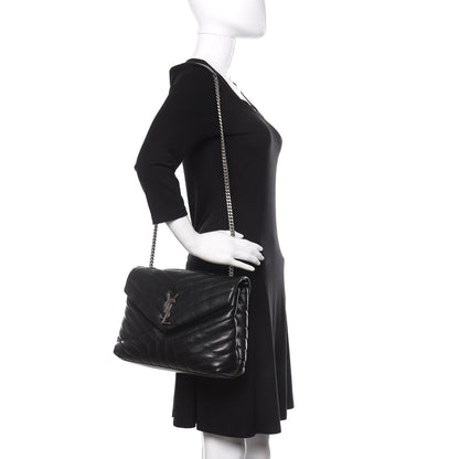 Saint Laurent Calfskin Y Quilted Monogram Medium Loulou Chain Satchel Black 3 of 17