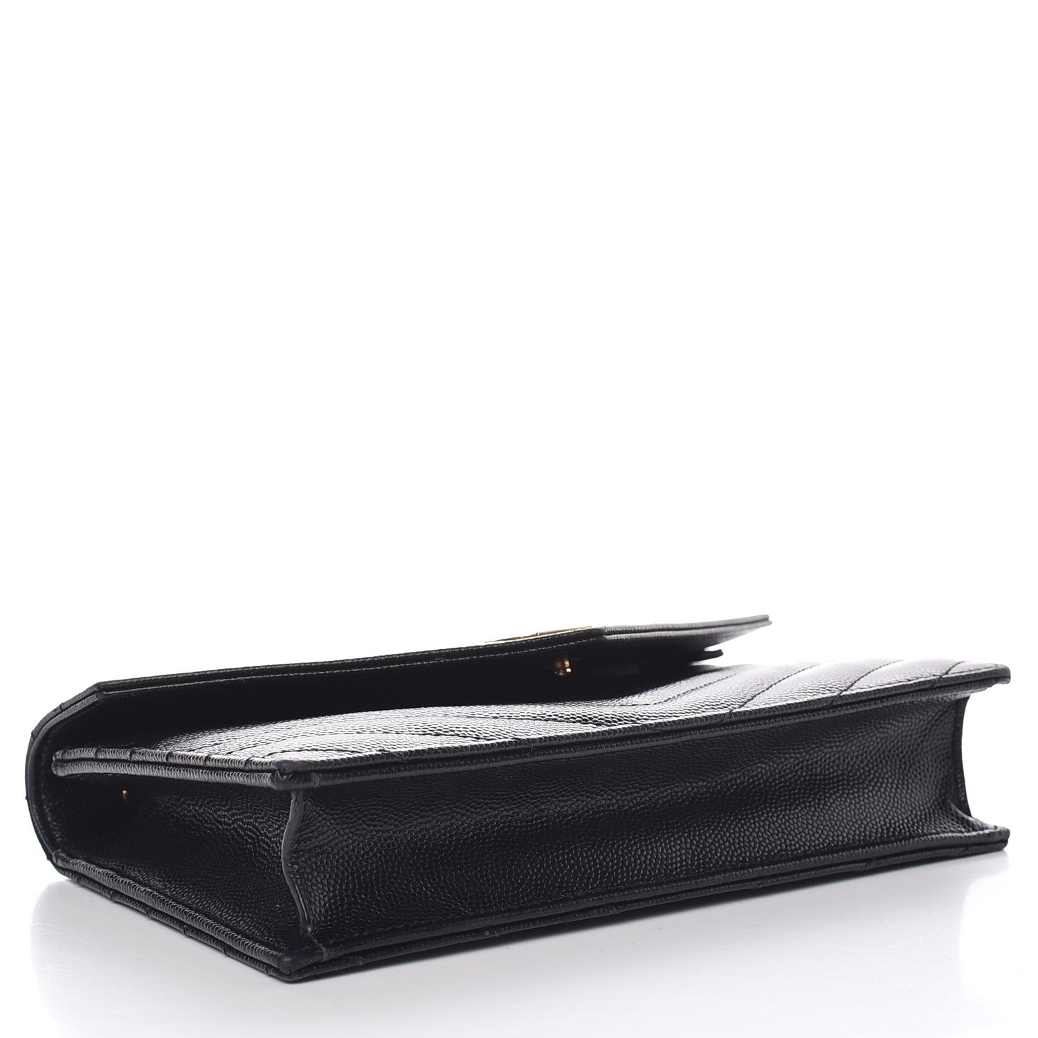 Saint Laurent Grain De Poudre Matelasse Chevron Monogram Envelope Chain Wallet Black 4 of 8