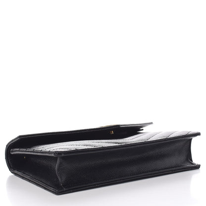Saint Laurent Grain De Poudre Matelasse Chevron Monogram Envelope Chain Wallet Black 4 of 8