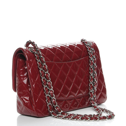 Chanel Patent Quilted Jumbo Double Flap Dark Red 3 of 9