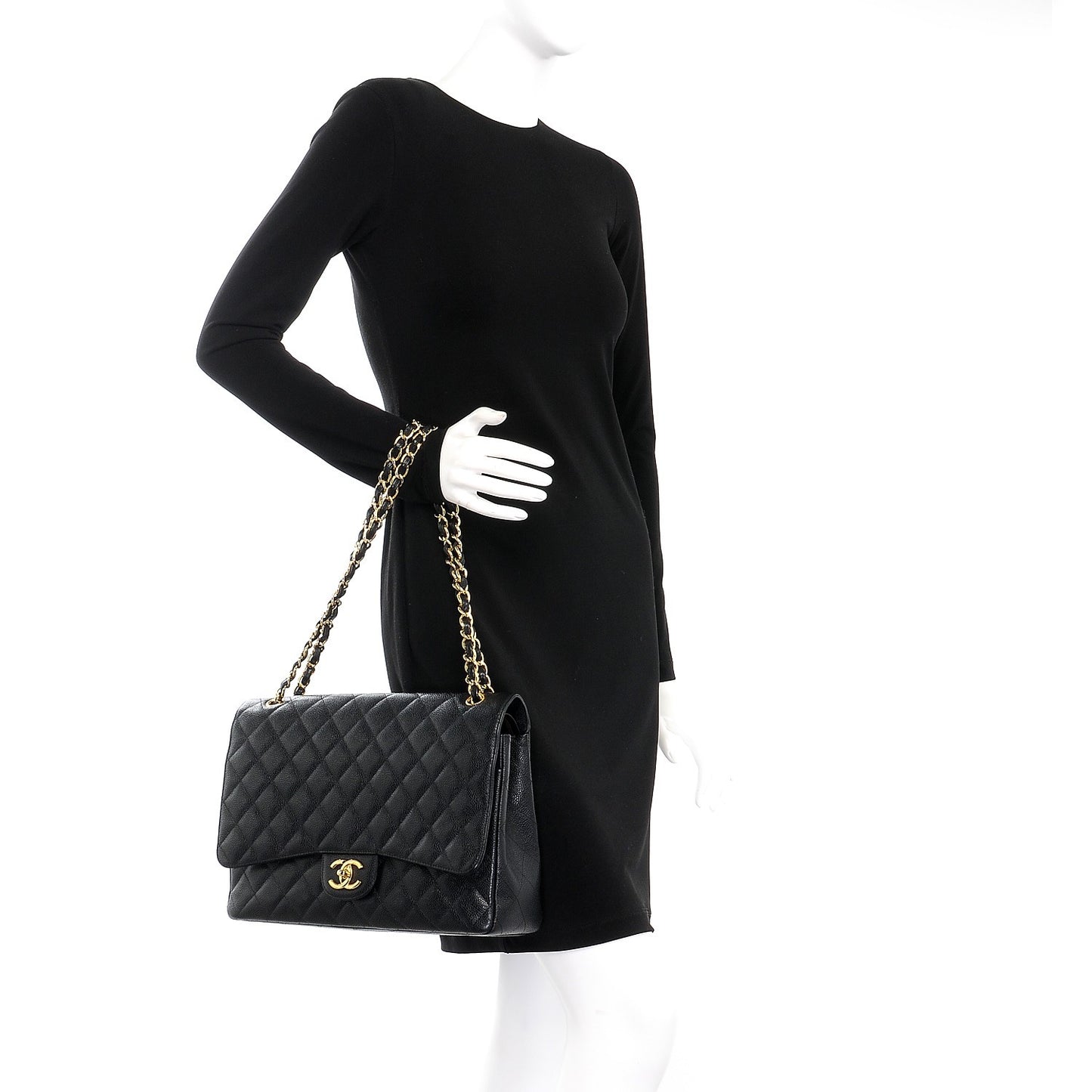 Caviar Quilted Maxi Double Flap Black