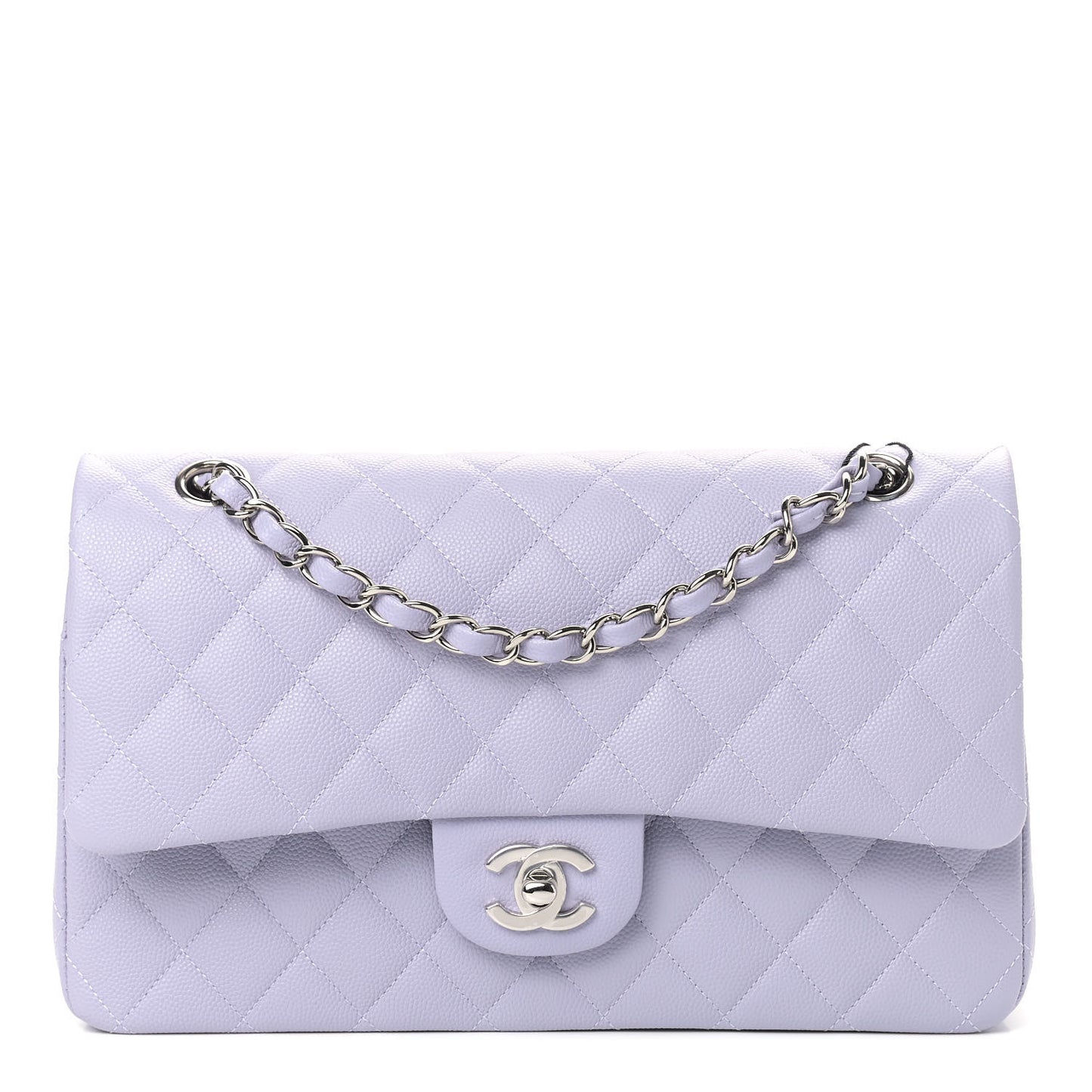 Caviar Quilted Medium Double Flap Light Purple