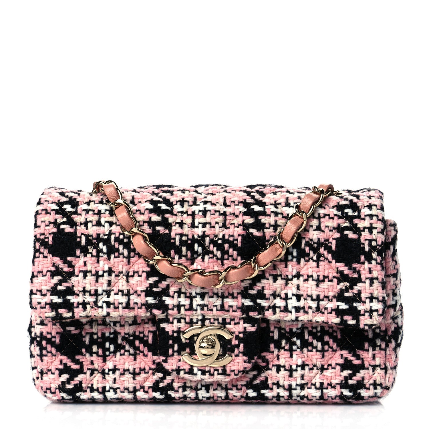 Chanel Tweed Quilted Mini Rectangular Flap Pink Black White 1 of 10
