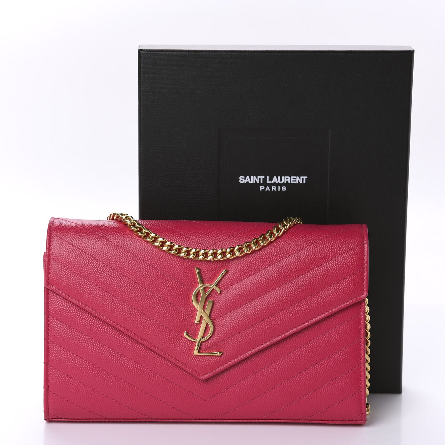 Grain De Poudre Matelasse Chevron Monogram Chain Wallet Fresh Fuchsia