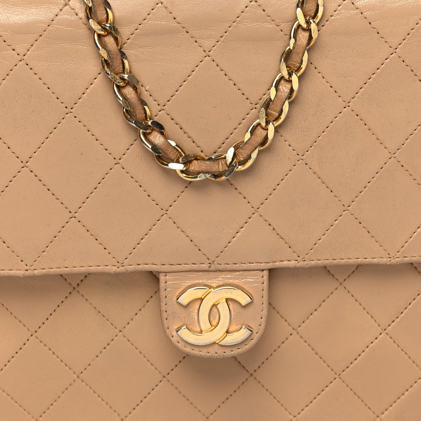 Lambskin Quilted Small Single Flap Beige Clair