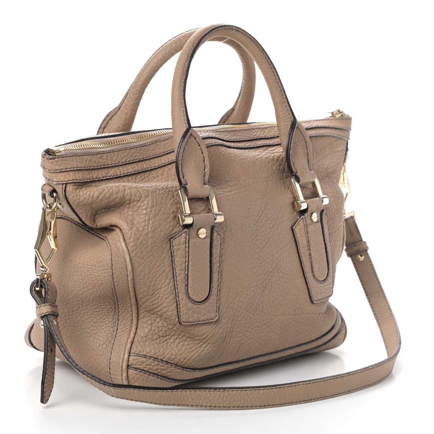 Grainy Calfskin Satchel Beige