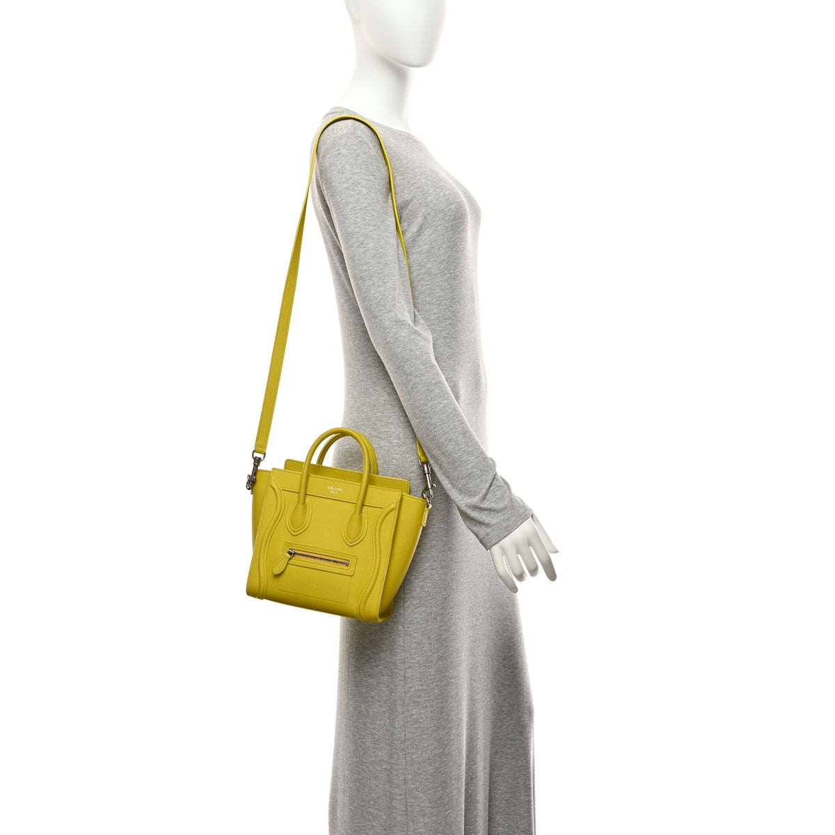 Celine Drummed Calfskin Nano Luggage Citron 2 of 10