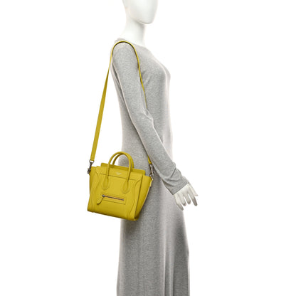 Celine Drummed Calfskin Nano Luggage Citron 2 of 10