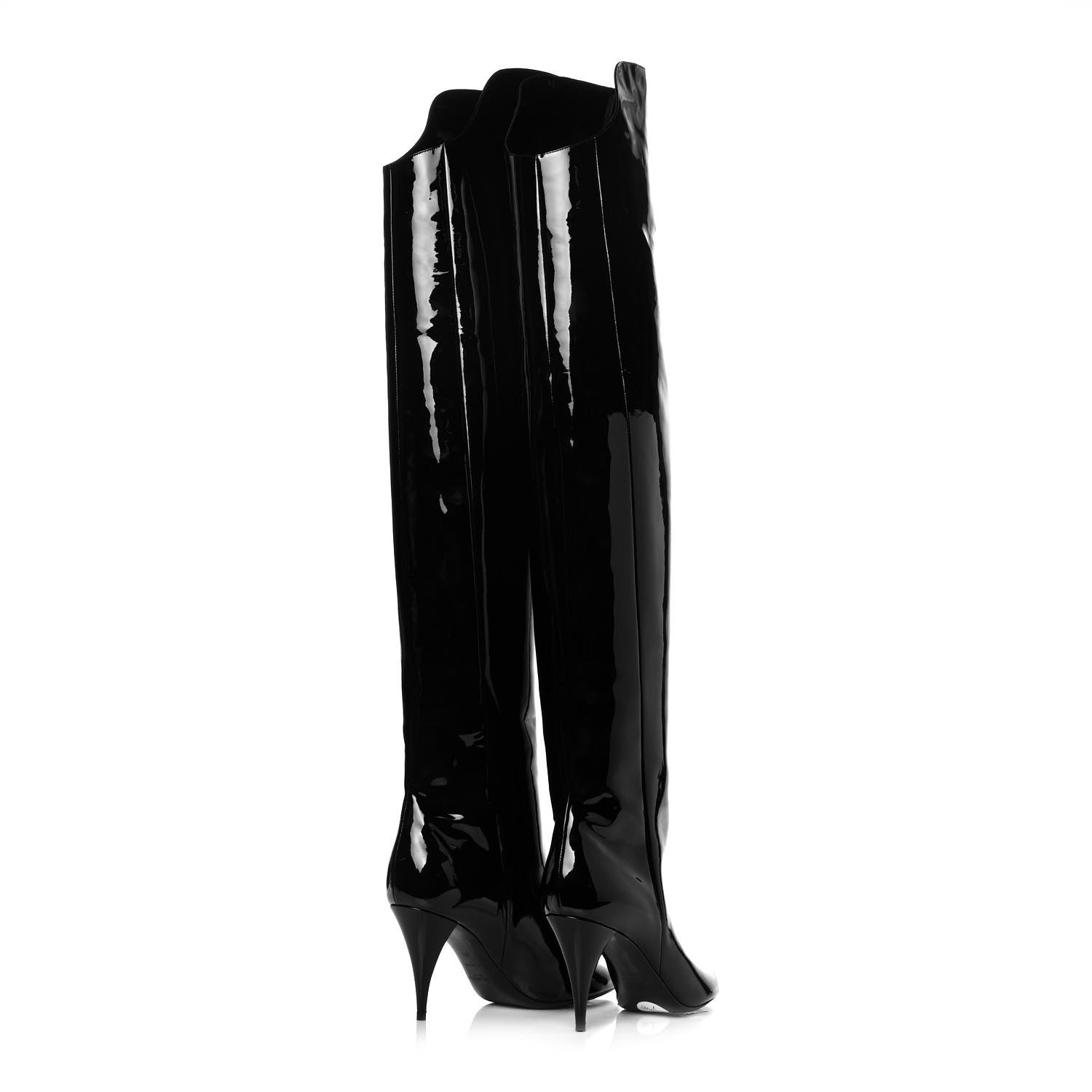 Saint Laurent Patent Kiki 85 Over The Knee Boots 37 Black 4 of 7