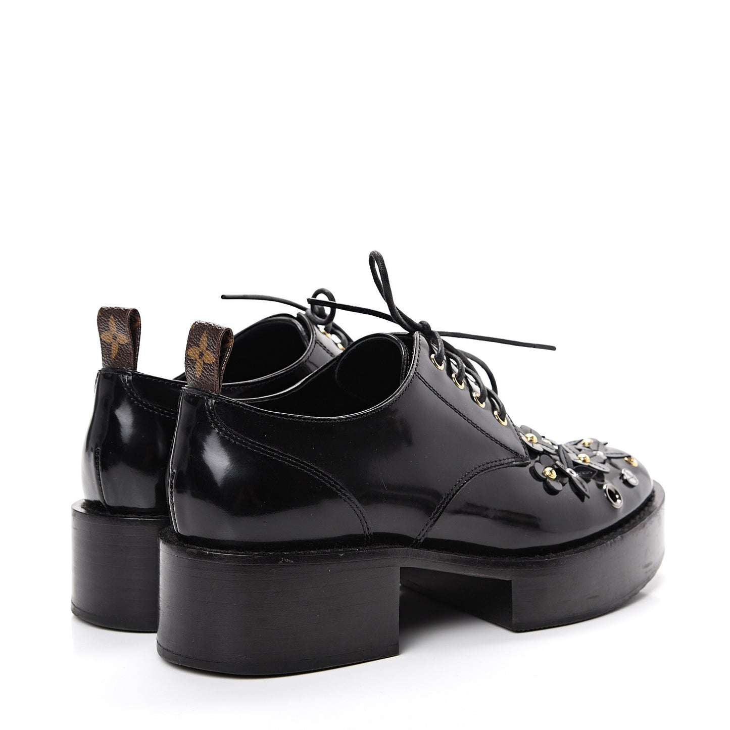 Patent Calfskin Blooms Flat Derby Platform Shoes 37 Black