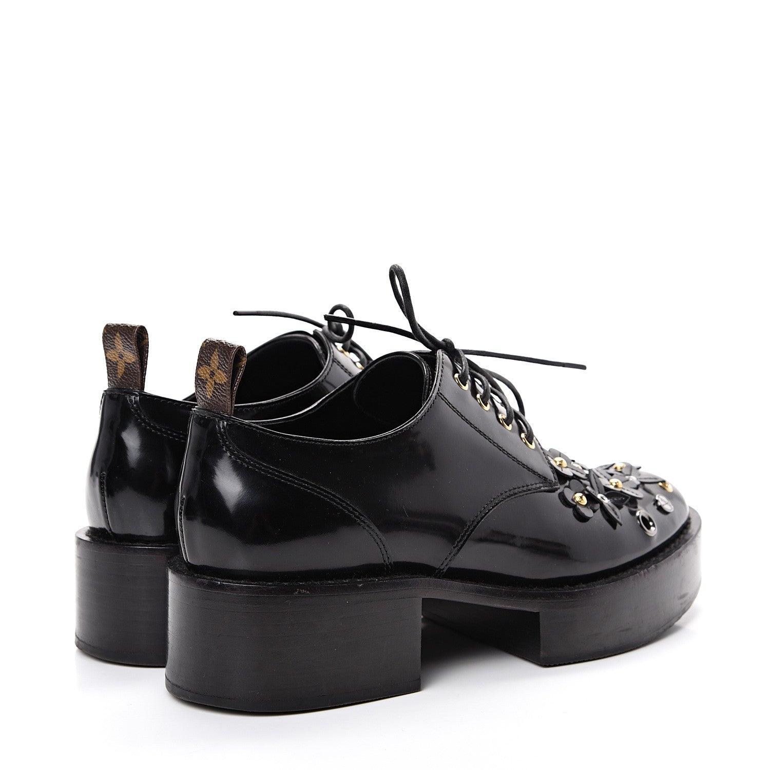 Louis Vuitton Patent Calfskin Blooms Flat Derby Platform Shoes 37 Black 4 of 14