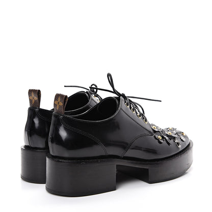 Louis Vuitton Patent Calfskin Blooms Flat Derby Platform Shoes 37 Black 4 of 14